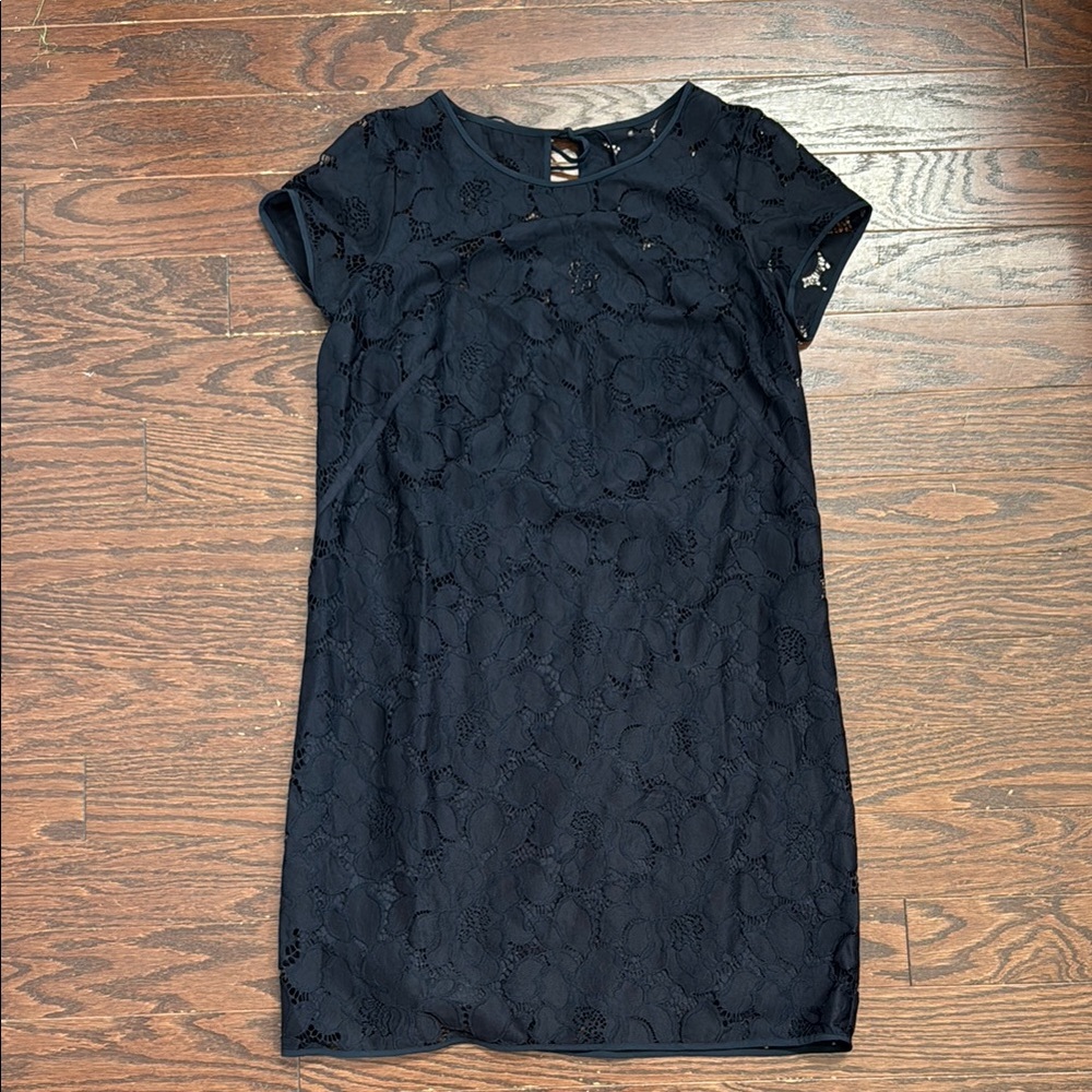 LOFT Navy Sheath Dress Short Sleeve Crew Neck